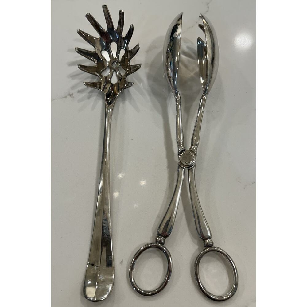 International Silver Silver Plated Set of 3 Serving Spoons Salad Tongs - Picture 3 of 16